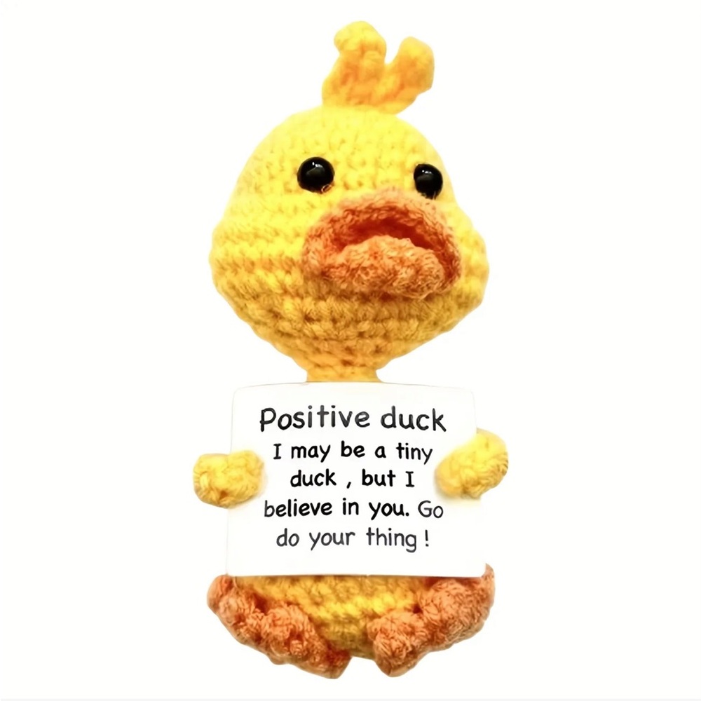 Crochet Duck Plush Holding Encouragement Card